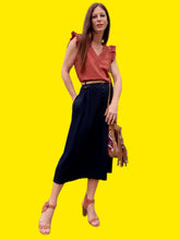 Charger l'image dans la galerie, Jupe vintage Marlène - En crêpe bleue marine. Taille L, 40, 42. Canda.