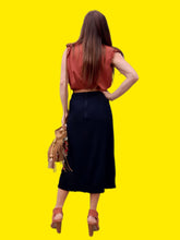 Charger l'image dans la galerie, Jupe vintage Marlène - En crêpe bleue marine. Taille L, 40, 42. Canda.