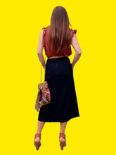 Charger l'image dans la galerie, Jupe vintage Marlène - En crêpe bleue marine. Taille L, 40, 42. Canda.