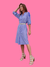 Charger l'image dans la galerie, Robe vintage Martha - A rayures bleues et blanches. Taille M, 38, 40. Elvi Couture. Made in Holland.