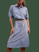 Charger l'image dans la galerie, Robe chemise vintage Liliane - Bleu glacier, boutonnée. Taille L, 40, 42. Jean Bailly. Made in France.