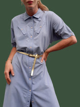 Charger l'image dans la galerie, Robe chemise vintage Liliane - Bleu glacier, boutonnée. Taille L, 40, 42. Jean Bailly. Made in France.