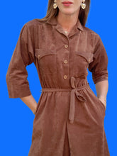 Charger l'image dans la galerie, Robe vintage Célia - Peau de pêche marron. Taille S ou 36, 38. Made in France.