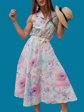 Charger l'image dans la galerie, Robe vintage Marjorie - Fleurs abstraites pastels. Coton. Taille M, 38, 40. C&A. Made in Belgium.