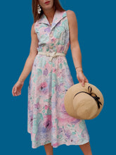 Charger l'image dans la galerie, Robe vintage Marjorie - Fleurs abstraites pastels. Coton. Taille M, 38, 40. C&A. Made in Belgium.
