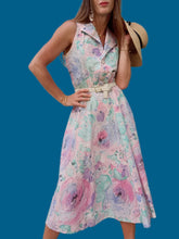 Charger l'image dans la galerie, Robe vintage Marjorie - Fleurs abstraites pastels. Coton. Taille M, 38, 40. C&A. Made in Belgium.
