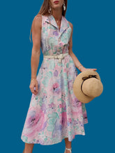 Charger l'image dans la galerie, Robe vintage Marjorie - Fleurs abstraites pastels. Coton. Taille M, 38, 40. C&A. Made in Belgium.