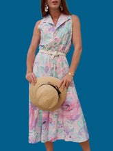 Charger l'image dans la galerie, Robe vintage Marjorie - Fleurs abstraites pastels. Coton. Taille M, 38, 40. C&A. Made in Belgium.