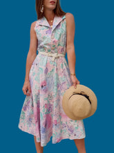 Charger l'image dans la galerie, Robe vintage Marjorie - Fleurs abstraites pastels. Coton. Taille M, 38, 40. C&A. Made in Belgium.