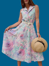 Charger l'image dans la galerie, Robe vintage Marjorie - Fleurs abstraites pastels. Coton. Taille M, 38, 40. C&A. Made in Belgium.