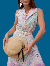 Charger l'image dans la galerie, Robe vintage Marjorie - Fleurs abstraites pastels. Coton. Taille M, 38, 40. C&A. Made in Belgium.