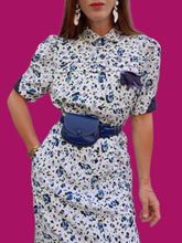 Charger l'image dans la galerie, Robe vintage Charlotte - Fleurie blanche et bleue. Taille M, 38, 40. Made in France.