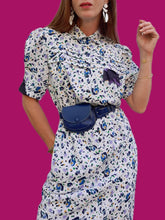 Charger l'image dans la galerie, Robe vintage Charlotte - Fleurie blanche et bleue. Taille M, 38, 40. Made in France.