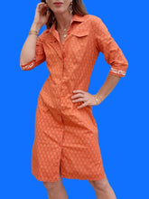 Charger l'image dans la galerie, Robe vintage Angèle - Coton imprimé Camarguais orange. Taille S, 36, 38. Les Olivades.
