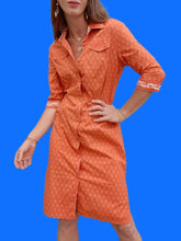 Charger l'image dans la galerie, Robe vintage Angèle - Coton imprimé Camarguais orange. Taille S, 36, 38. Les Olivades.