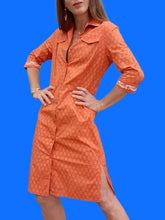 Charger l'image dans la galerie, Robe vintage Angèle - Coton imprimé Camarguais orange. Taille S, 36, 38. Les Olivades.