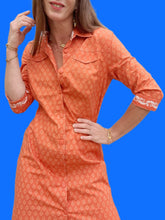 Charger l'image dans la galerie, Robe vintage Angèle - Coton imprimé Camarguais orange. Taille S, 36, 38. Les Olivades.