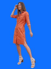 Charger l'image dans la galerie, Robe vintage Angèle - Coton imprimé Camarguais orange. Taille S, 36, 38. Les Olivades.