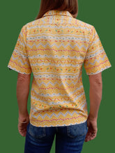Charger l'image dans la galerie, Chemisier vintage Éléa - Jaune imprimé graphique en coton. Taille S, 36, 38. Besafinad Paris. Made in France.