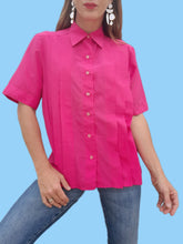 Charger l'image dans la galerie, Chemisier vintage Éveline - Plissé rose vif. Taille M, 38, 40. PierBé. Made in France.