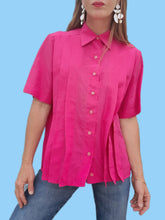 Charger l'image dans la galerie, Chemisier vintage Éveline - Plissé rose vif. Taille M, 38, 40. PierBé. Made in France.