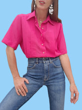 Charger l'image dans la galerie, Chemisier vintage Éveline - Plissé rose vif. Taille M, 38, 40. PierBé. Made in France.