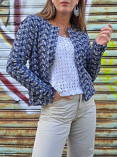 Charger l'image dans la galerie, Veste 'seconde' Lola - Imprimé graphique bleu, noir et gris. Taille L, 40, 42. Esprit.