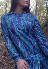 Charger l'image dans la galerie, Robe vintage Valérie - Motifs géométriques. Taille M, 38, 40. Fabriqué en France