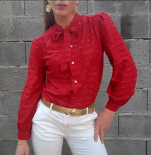 Charger l'image dans la galerie, Chemisier vintage Solange - Fines rayures scintillantes, taille S, 36, 38. Fabriqué en France
