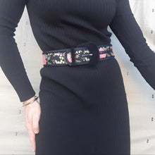 Charger l'image dans la galerie, Ceinture vintage Salomé - Cuir & soie, imprimé floral. Taille S, 36, 38