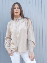 Charger l'image dans la galerie, Chemisier vintage Zoé - Tissu texturé beige, Taille M, 38, 40