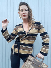 Charger l'image dans la galerie, Cache-cœur "Seconde" Zoé - Pierre Balmain. A rayures marrons et beiges. Taille L, 40, 42