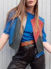 Charger l'image dans la galerie, Veste sans manche en patchwork de cuir. Taille L, 40, 42. Couleurs Vintage. Bleu, rouge, camel, vert bouteille, jaune.