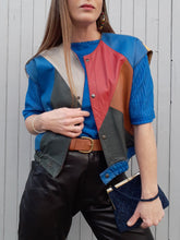 Charger l'image dans la galerie, Veste sans manche en patchwork de cuir. Taille L, 40, 42. Couleurs Vintage. Bleu, rouge, camel, vert bouteille, jaune.