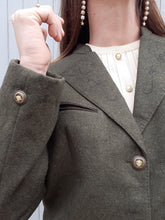 Charger l'image dans la galerie, Veste vintage Aurora - Broderies florales. Laine Kaki. Taille L, 40, 42