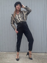 Charger l'image dans la galerie, Chemisier vintage Monica - Rayé sable et noir. Taille XL, 42, 44