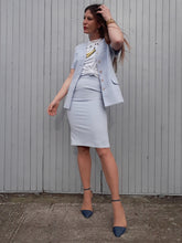 Charger l'image dans la galerie, Ensemble Couleurs Vintage, blazer et jupe crayon bleu ciel, taille XS, 34,36. Marcelle Griffon
