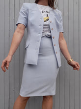 Charger l'image dans la galerie, Ensemble vintage Aude - Veste et jupe crayon bleus. Taille XS, 34, 36. Marcelle Griffon