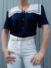 Charger l'image dans la galerie, Chemisier vintage Clara - Marinière à col vareuse. Taille M, 38, 40