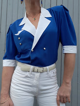 Charger l'image dans la galerie, Chemisier vintage Noëlla - Tissu contrastant. Taille M, 38, 40. Fabriqué en France