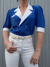 Charger l'image dans la galerie, Chemisier vintage Noëlla - Tissu contrastant. Taille M, 38, 40. Fabriqué en France