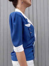 Charger l'image dans la galerie, Chemisier vintage Noëlla - Tissu contrastant. Taille M, 38, 40. Fabriqué en France