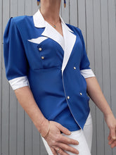 Charger l'image dans la galerie, Chemisier vintage Noëlla - Tissu contrastant. Taille M, 38, 40. Fabriqué en France