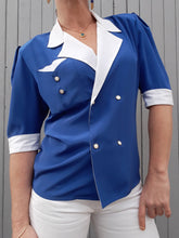 Charger l'image dans la galerie, Chemisier vintage Noëlla - Tissu contrastant. Taille M, 38, 40. Fabriqué en France