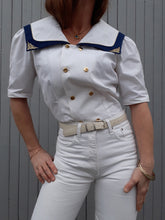 Charger l'image dans la galerie, Chemisier vintage Pélagie - Col vareuse. Double boutonnage. Taille L, 40, 42. Made in France