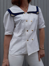 Charger l'image dans la galerie, Chemisier vintage Pélagie - Col vareuse. Double boutonnage. Taille L, 40, 42. Made in France