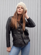 Charger l'image dans la galerie, Veste vintage Coline - Cuir d'agneau noir. Taille S, 36, 38