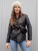 Charger l'image dans la galerie, Veste vintage Coline - Cuir d'agneau noir. Taille S, 36, 38