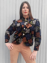 Charger l'image dans la galerie, Veste vintage Amandine - Panne de velours rayé et fleuri. Fabriqué en France. Taille L, 40, 42