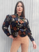 Charger l'image dans la galerie, Veste vintage Amandine - Panne de velours rayé et fleuri. Fabriqué en France. Taille L, 40, 42
